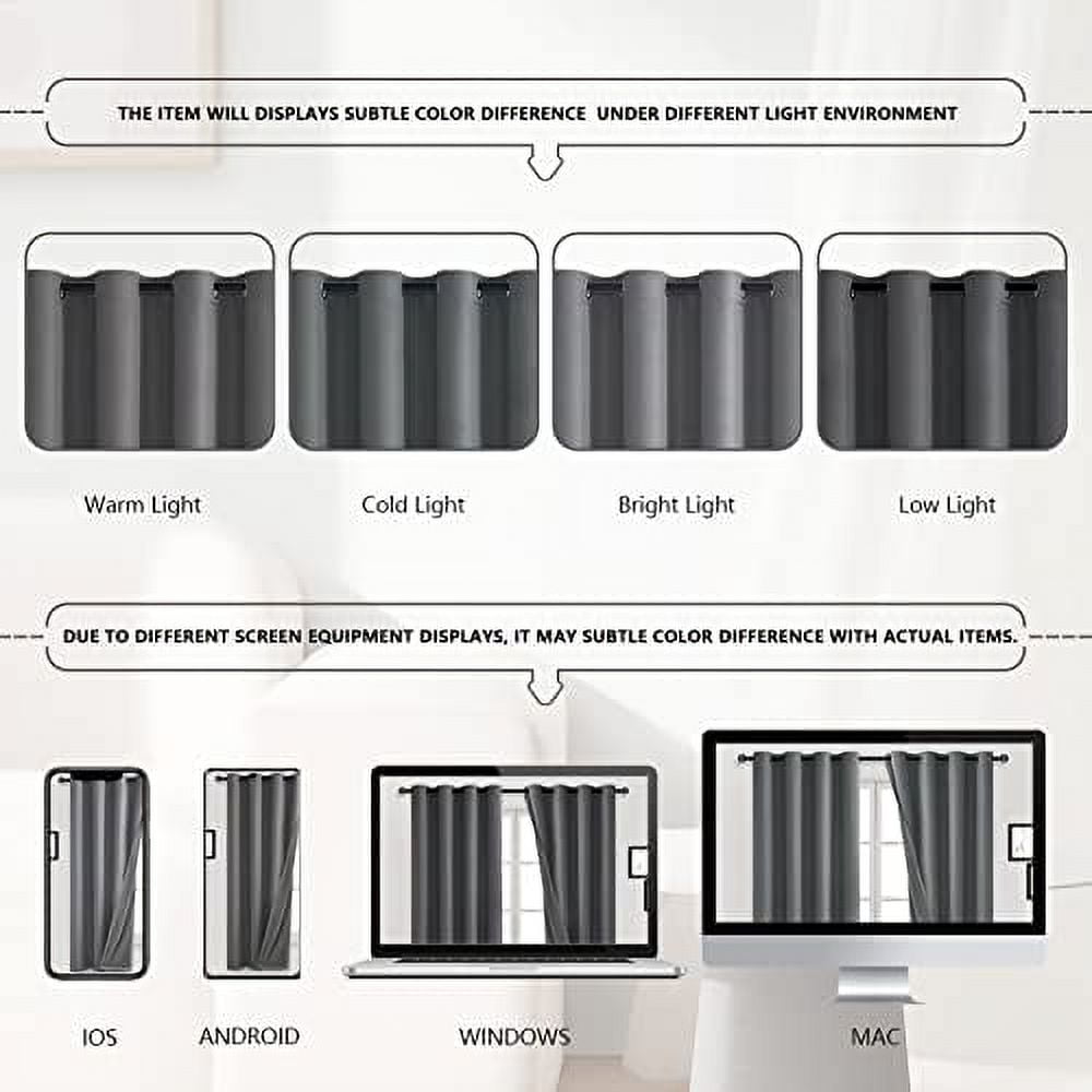 DWCN Room Darkening Grommet Window Curtains Blackout Drapes Total Sun Light Heat Blocking Noise Reducing Thermal Insulated 2 Panels for Living Room (Dark Grey,42