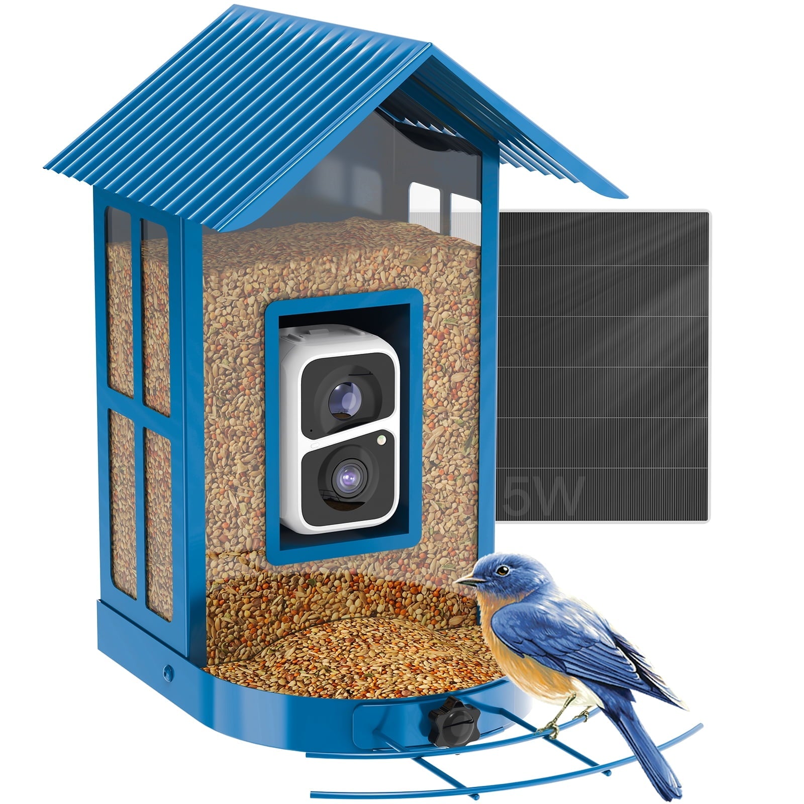 SOLIOM BF08 Smart Bird Feeder Camera with AI Identify Bird Species, Wild Bird Watching Cam, Live View, Instant Notifications, 5W Solar Panel -Metal Case