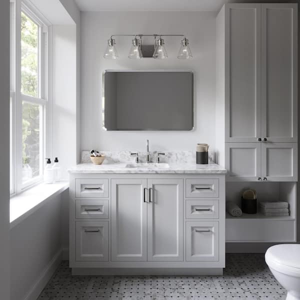 Jaden 33.25 in. 4-Lights Brushed Nickel Bathroom Vanity Light with Clear Seeded Glass Shades