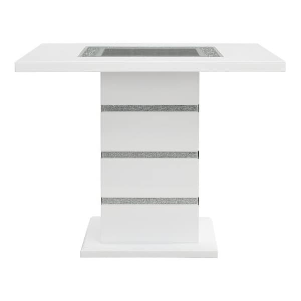 Elizaveta 47 in. White High Gloss Wood Top Counter Height Table (Seats 4)
