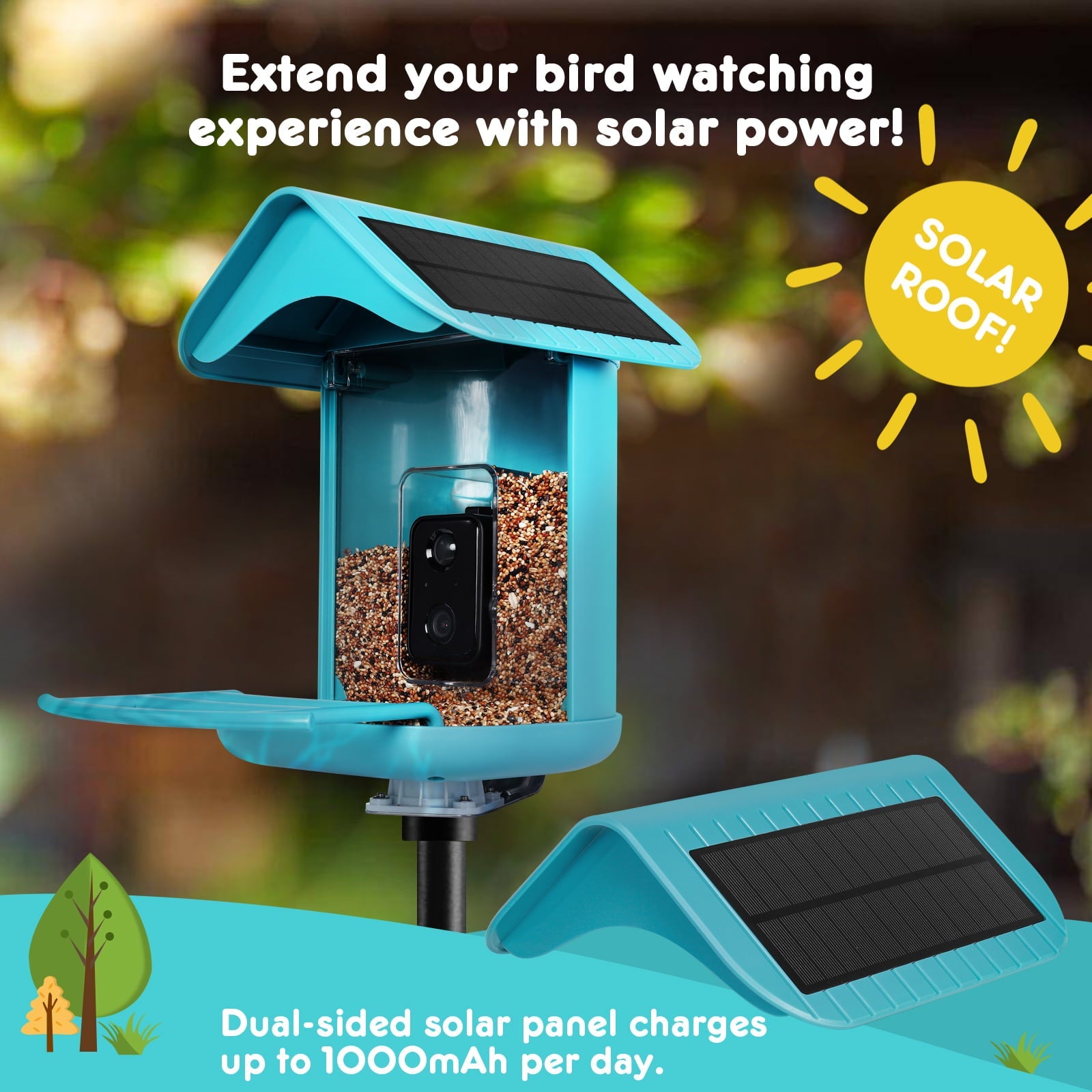 Cuckoo Smart Bird Feeder with Camera, Bird Camera with 1080P HD Video, APP Real-Time Notifications, AI Identify Bird, WiFi Connection & Solar Panel