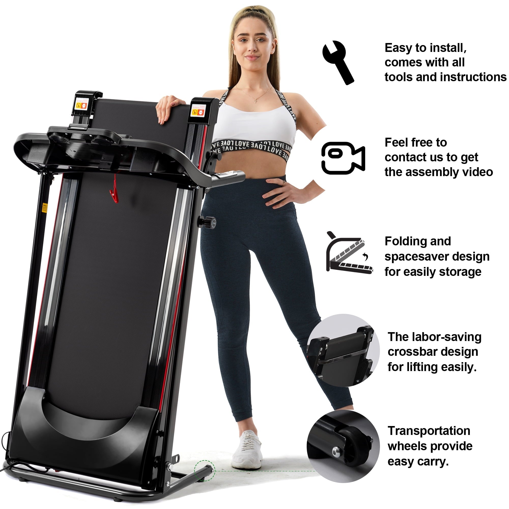 FYC 2.5HP Folding Treadmills for Home with Bluetooth & Incline, Portable Running Machine Electric Compact Treadmills Foldable for Exercise Home Gym Fitness Walking Jogging