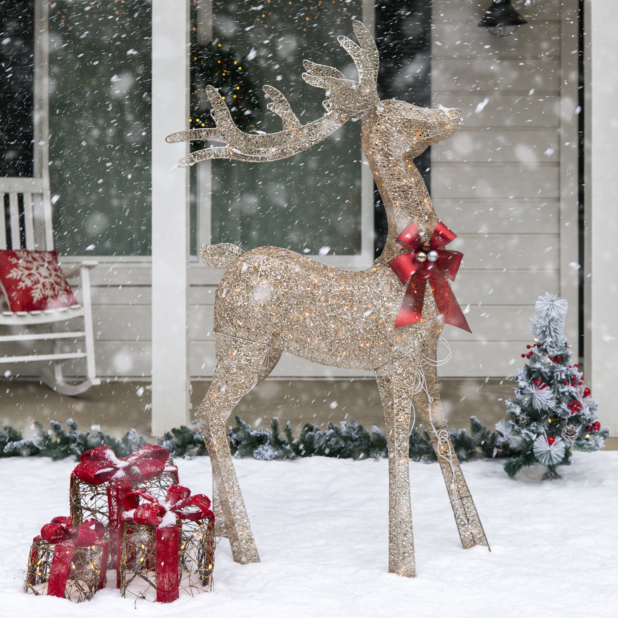 Best Choice Products 5ft Pre-Lit Reindeer Yard Christmas Decoration, Gold Holiday Deer w/ 150 Lights, Stakes, Zip Ties