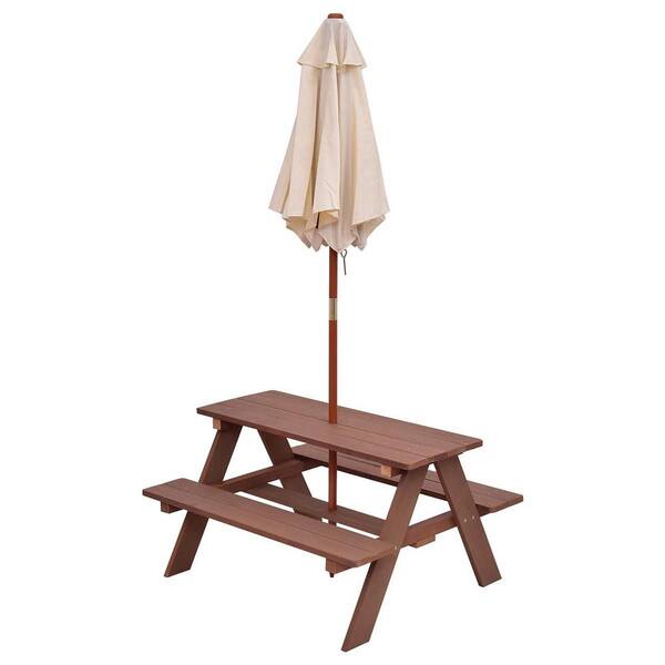 Rectangular Wood Kids Picnic Table with Bench and Umbrella (4-Seat)