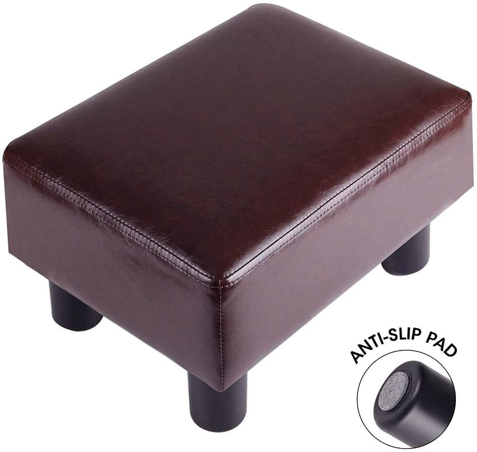 Modern Small Faux PU Leather Footstool Ottoman Footrest Stool Seat Chair Foot Stool,Brown-A