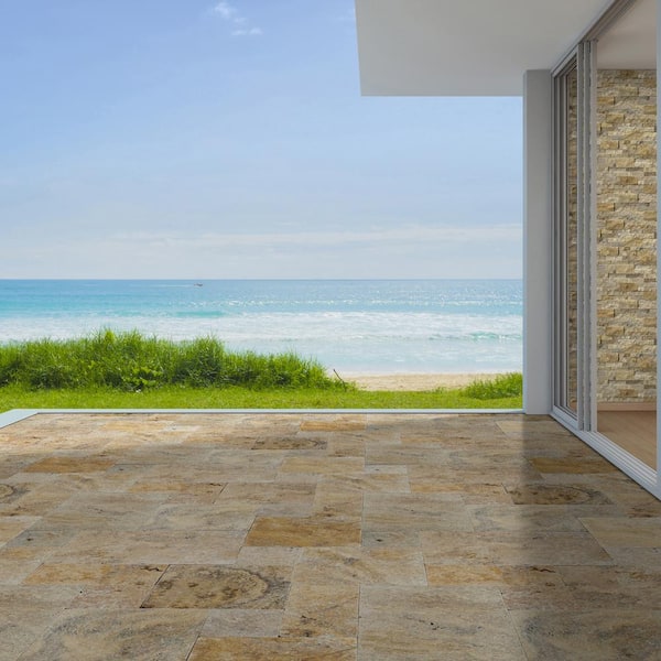 Tuscany Scabas Pattern Tumbled Travertine Paver Kits (360 Pieces/480 sq. ft./Pallet)
