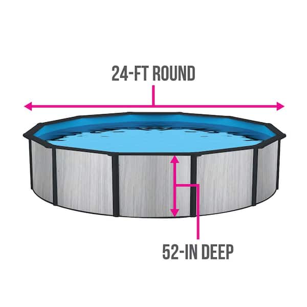 Savannah 24 ft. Round 52 in. Deep Steel Wall Pool Package with 8 in. Top Rail