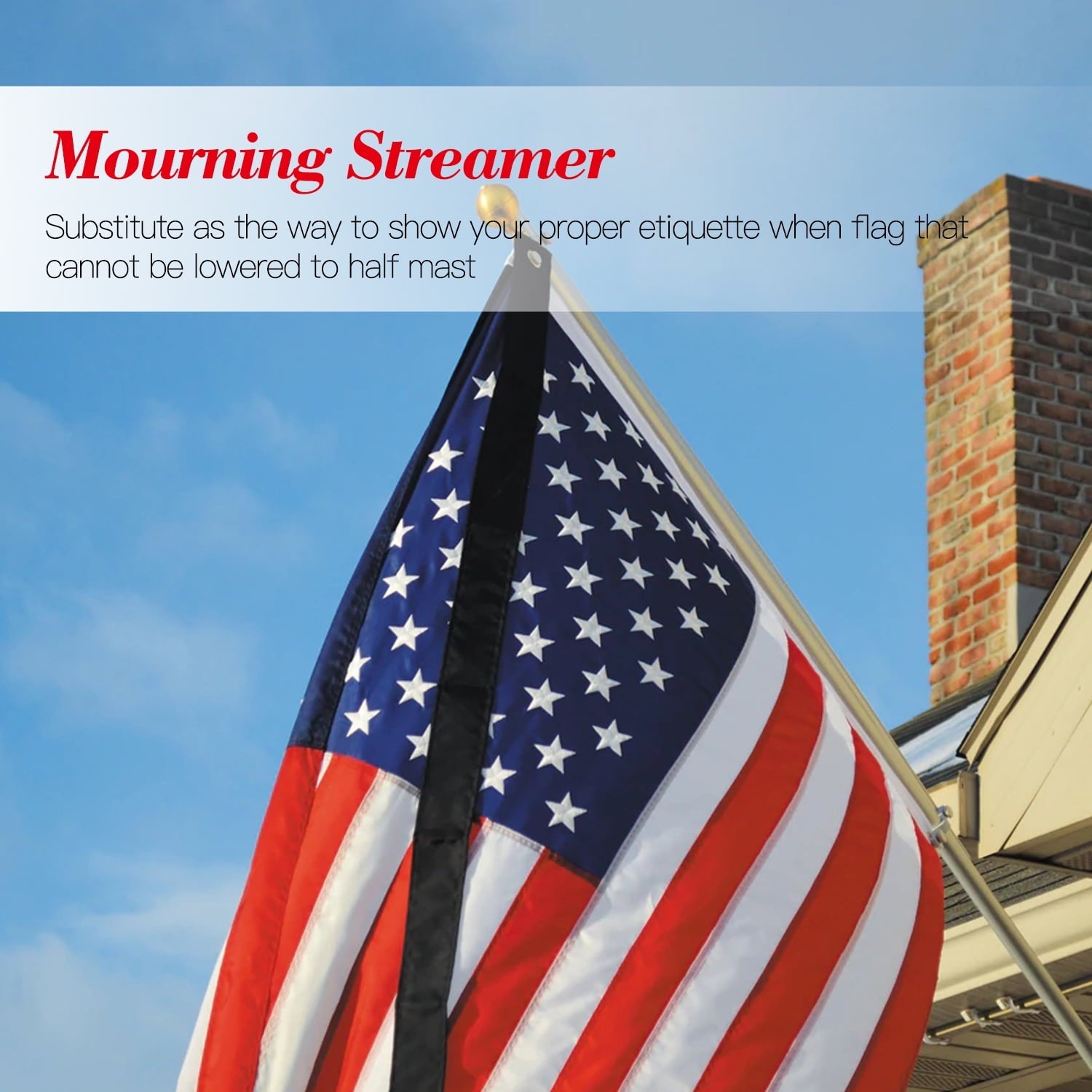 Anley Flag Mourning Streamer (Ideal for 3x5 FT Flag) Half-Mast Mourning Ribbon - Double Stitched - Honoring The Fallen Half-Staff Mourning Streamer