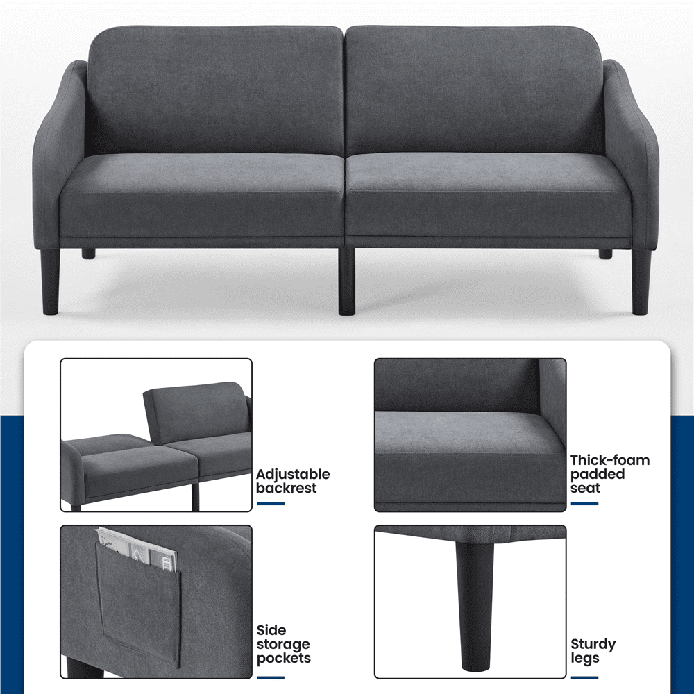 Topeakmart Fabric-Upholstery Convertible Futon Sofa Bed with Adjustable Split Back, Dark Gray