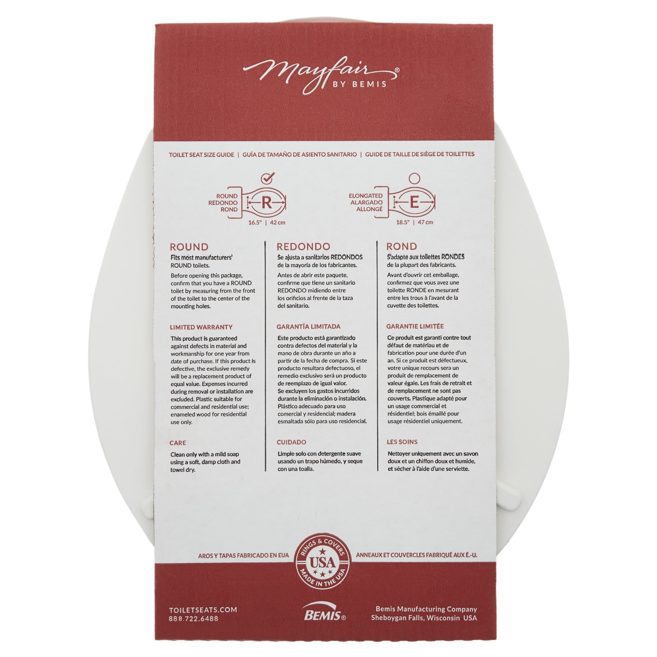 Mayfair Benton? Round Enameled Wood Toilet Seat in White with STA-TITE? Seat Fastening System? and Whisper•Close? Matte Black Metal Hinge