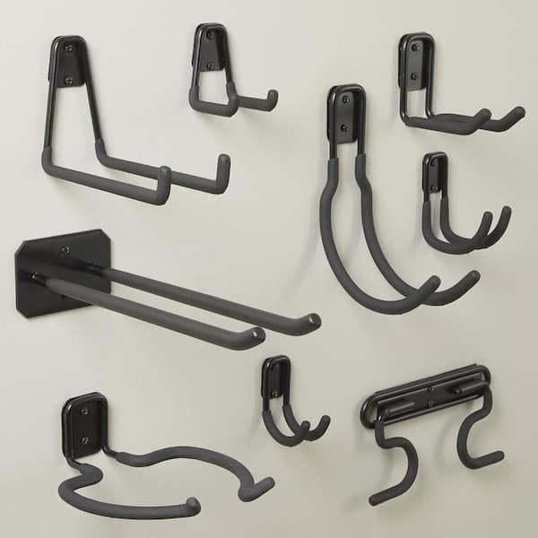 50 lbs. Heavy-Duty Wall-Mounted Black Steel Double Straight Hook Tool Rack with Mounting Hardware