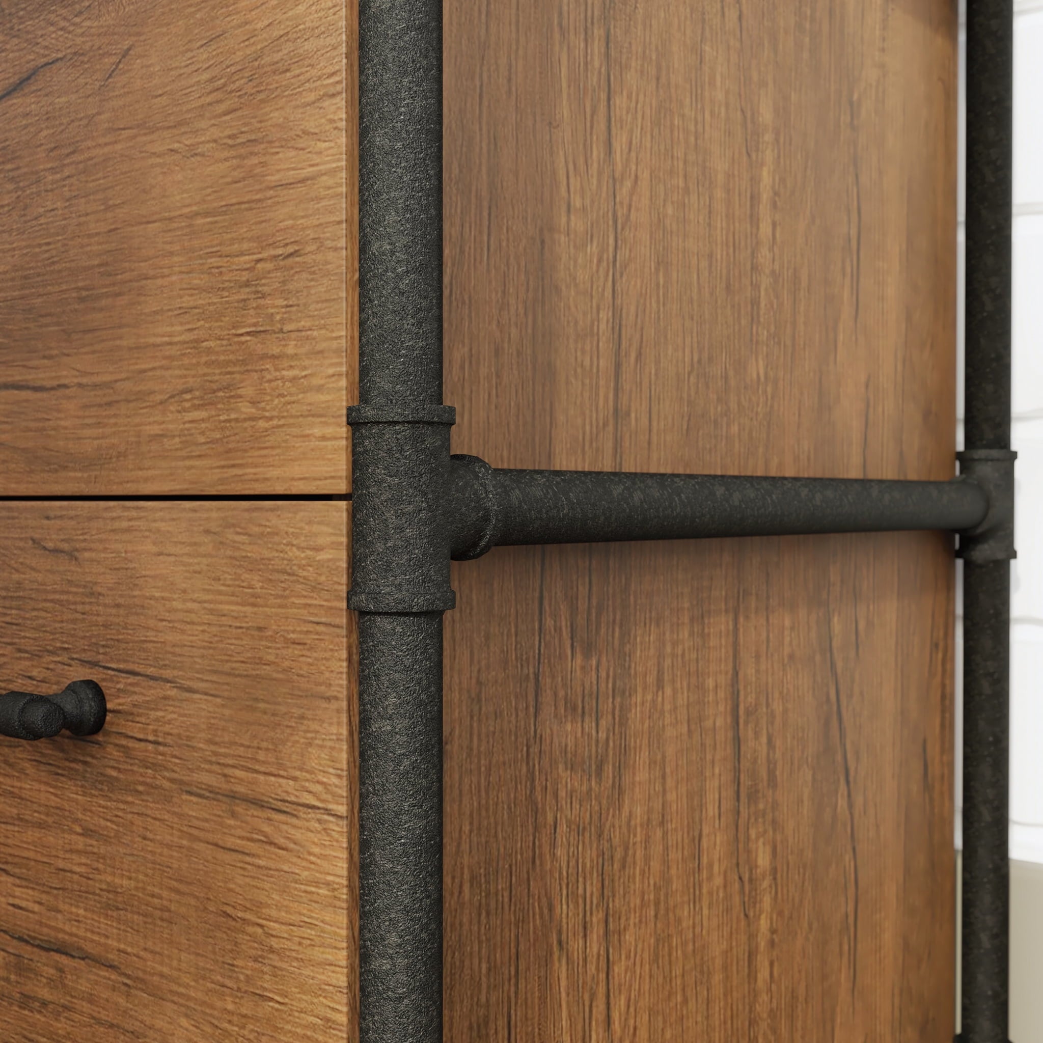 Sauder Iron City Industrial Interlocking 2 Drawer Lateral File Cabinet, Checked Oak Finish