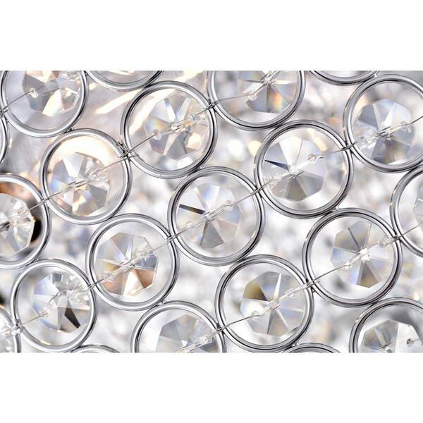 Clara 17.5 in. Glam 4-Light Chrome Flush Mount with Crystal Beaded Drum shade and Hanging Crystals
