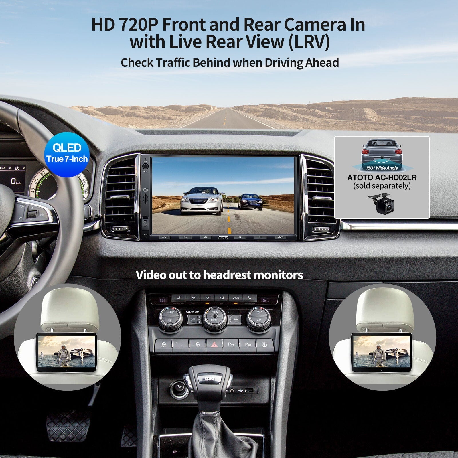 ATOTO F7XE 7inch QLED Double Din Car Stereo with Bluetooth,Wireless Carplay&Android Auto Car Radio with SiriusXM,Quick Charge