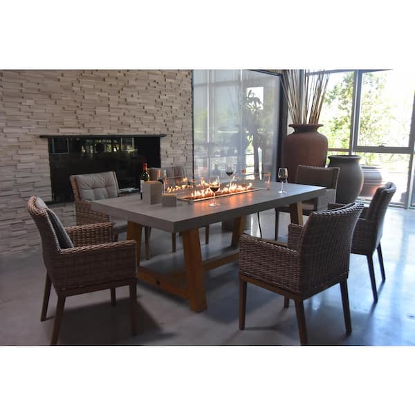Sonoma 83 in. x 39 in. x 31 in. Rectangle Concrete Top Propane Fire Pit Dining Table in Light Gray with Ashwood Base