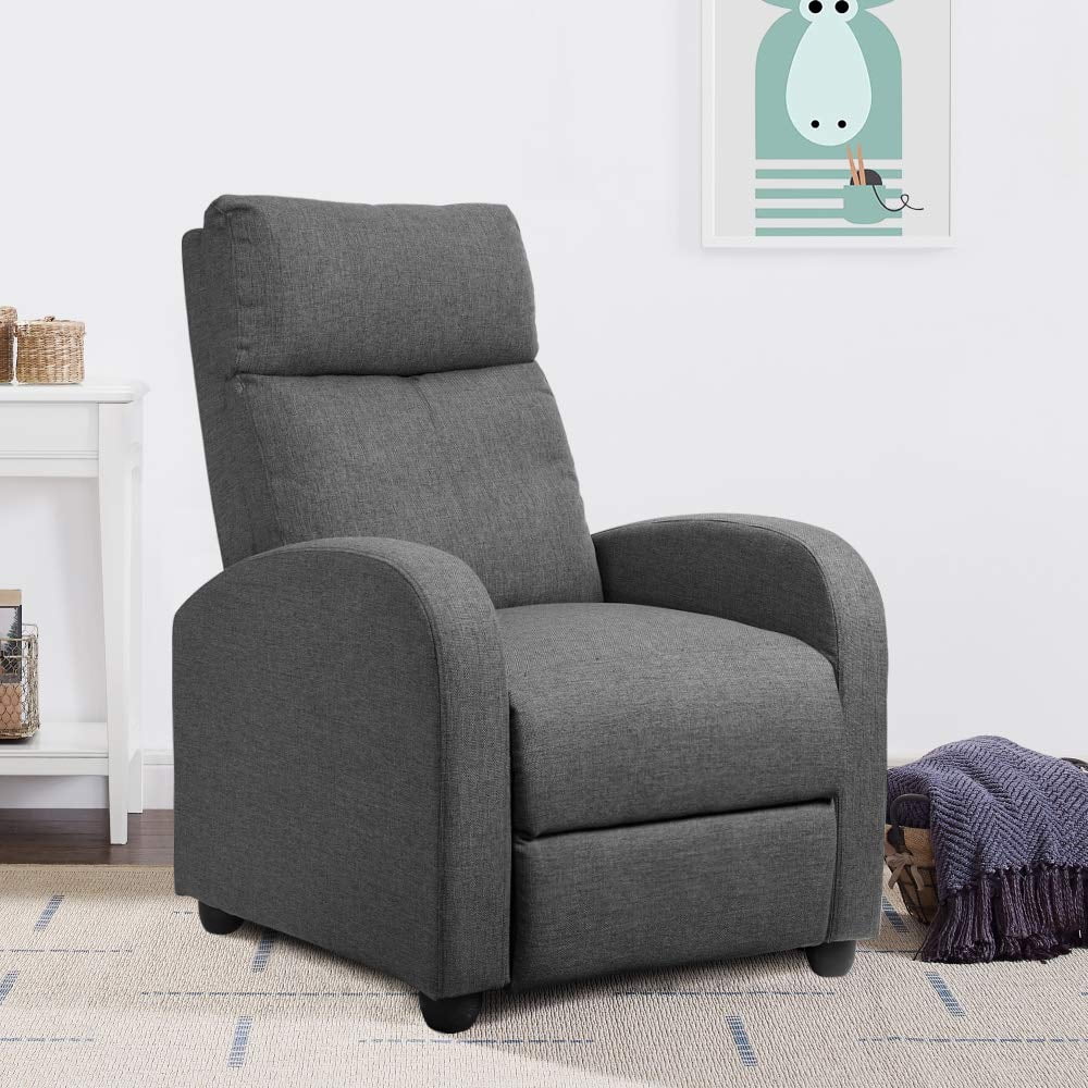 Vineego Fabric Single Massage Recliner Chair with Thick Seat Cushion and Backrest, Gray Fabric, Gray