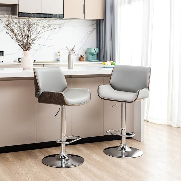 Set of 2 45.75 in. H Gray Mid-century Modern Adjustable Height Swivel Bar Stool