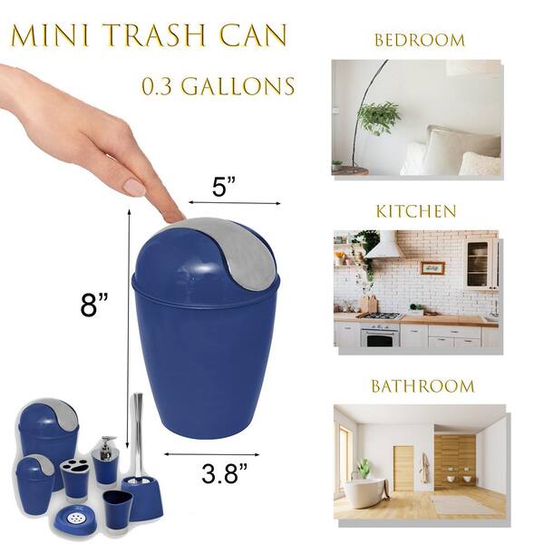 0.5 l/0.3 Gal. Mini Waste Basket for Bath or Kitchen Countertop with Chrome Lid in Navy Blue
