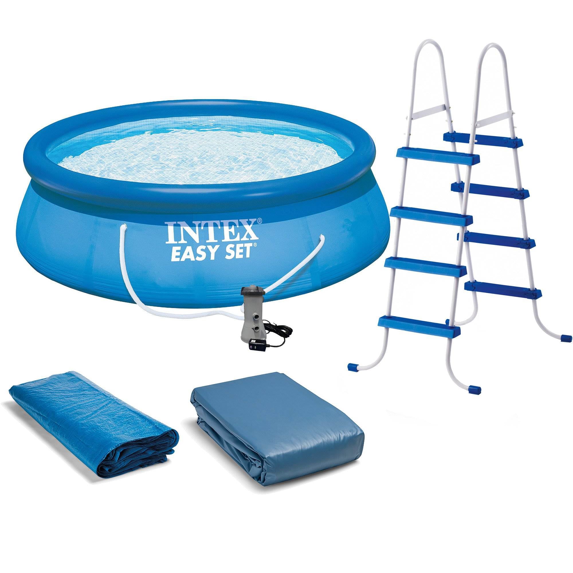 Intex 15ft x 48in Easy Set Above Ground Inflatable Pool w/ Pump and Solar Cover