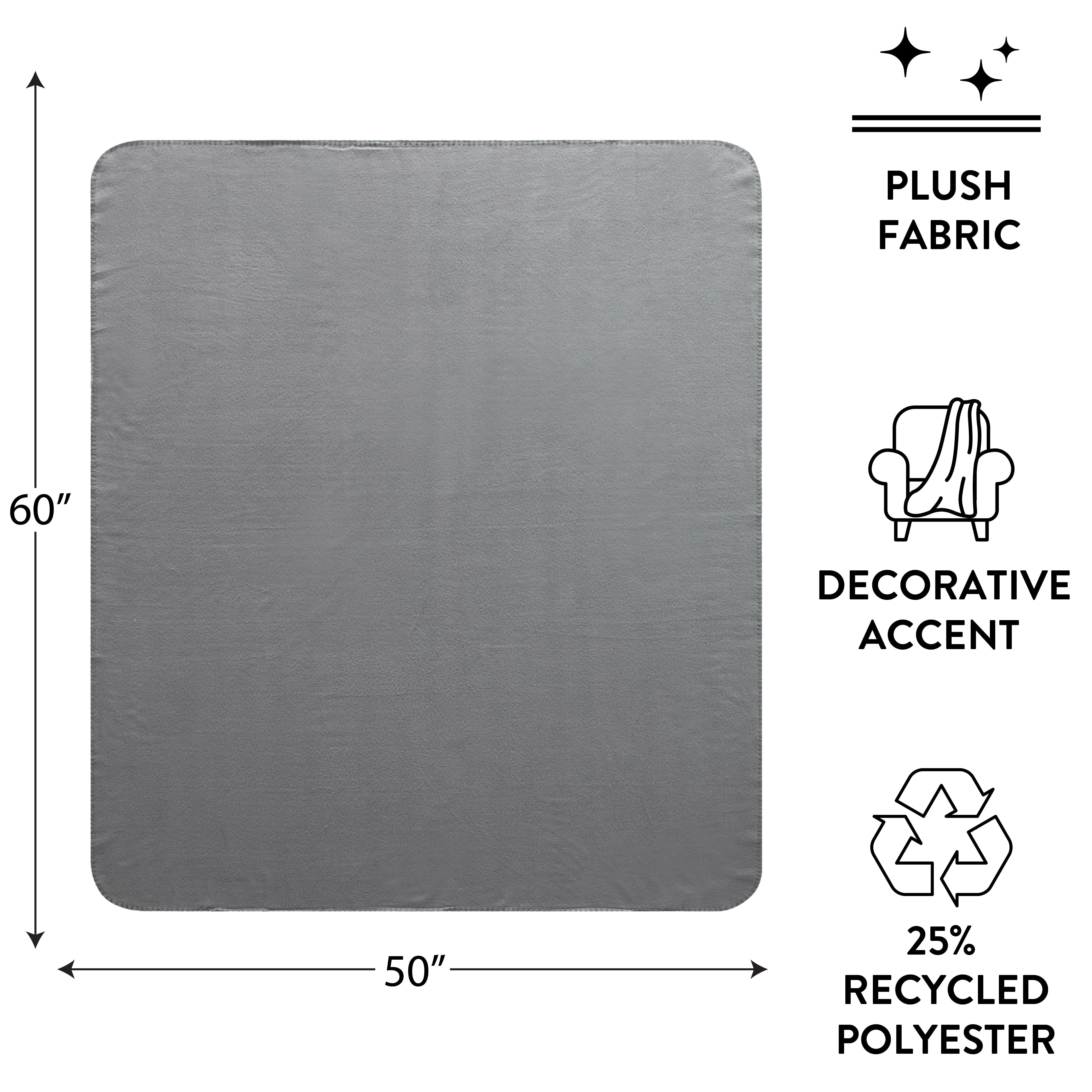 Mainstays Gray Flannel Fleece Throw Blanket, Standard Throw