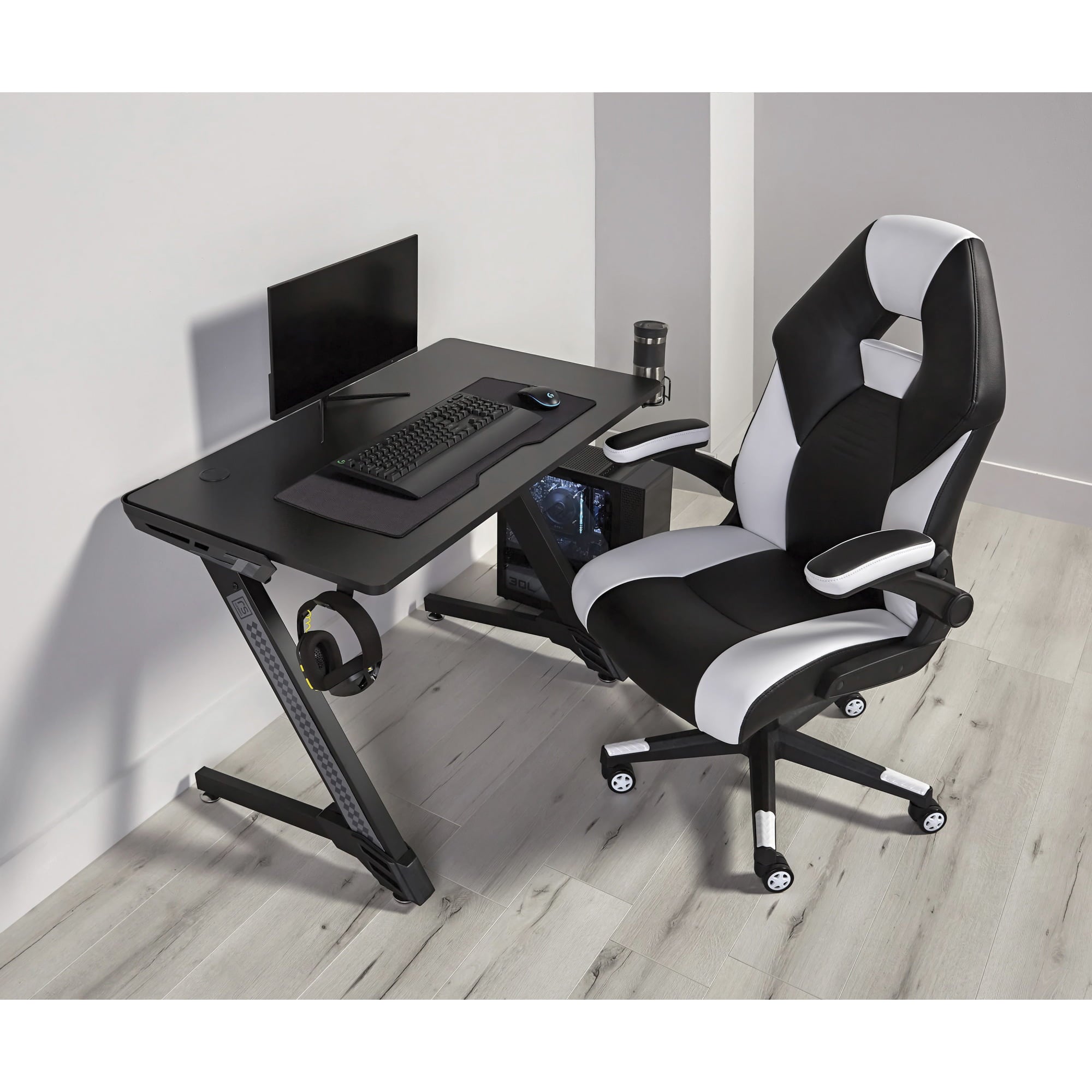RS Gaming™ RGX Faux Leather High-Back Gaming Chair, Black/White, BIFMA Compliant