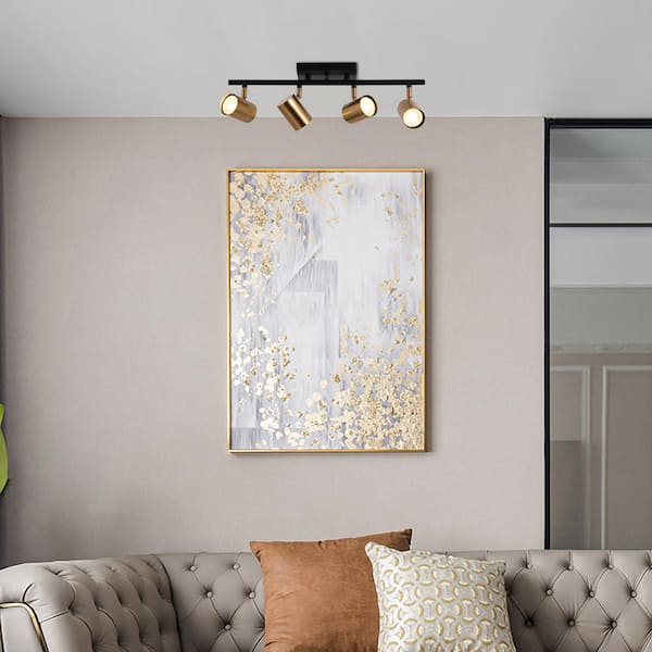 Sharre 1.6 ft. Black Modern Track Lighting Kits, 4-Light Brass Gold Linear Rotating Head Track Light with Metal Shade