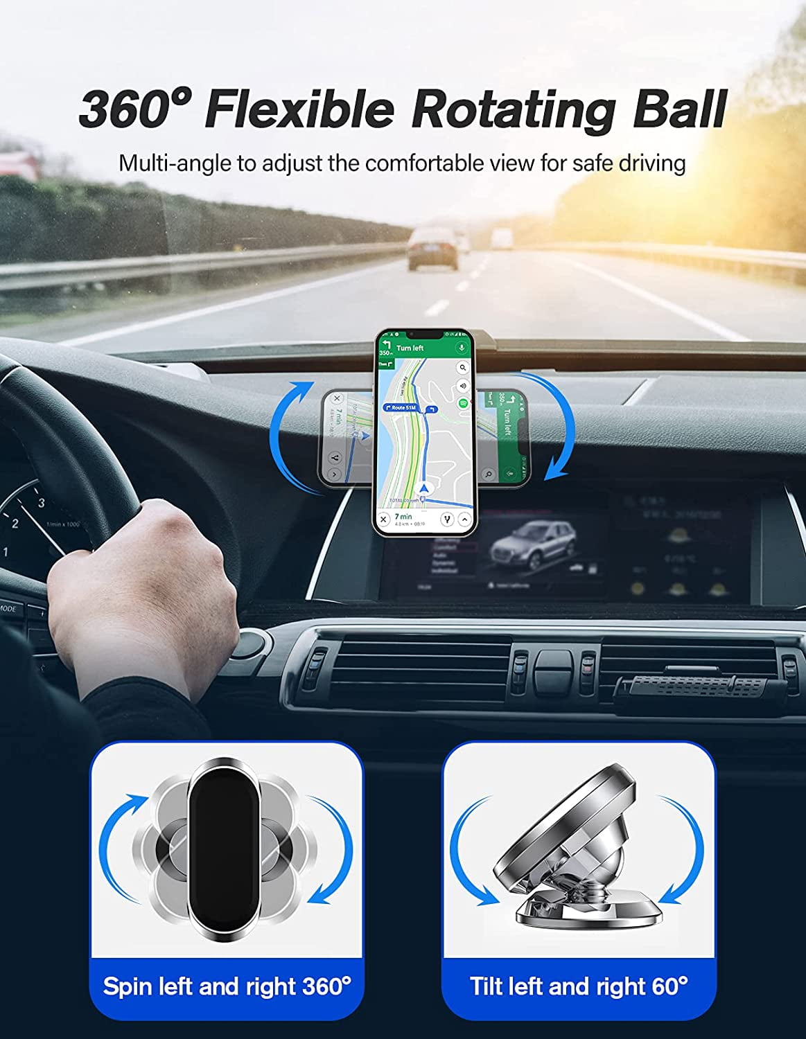 [2 Pack] Magnetic Phone Holder for Car[Upgrade Magnet] Phone Mount for Car,Car Phone Holder Mount 360 Adjustable, Dashboard Car Mount Fits Samsung iPhone etc All Smartphones