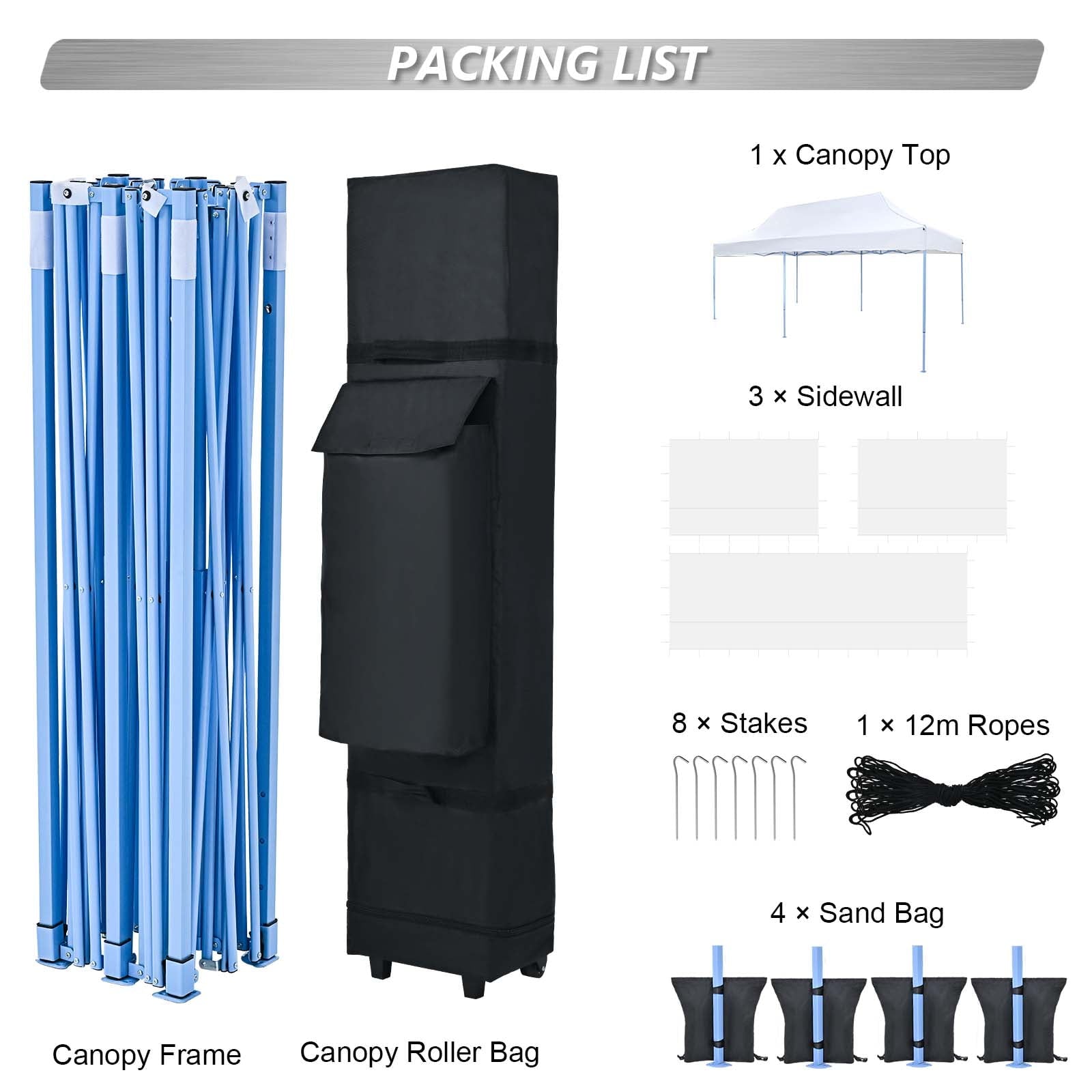 Texinpress 10'x20' Ez Pop Up Commercial Canopy Tent with Sidewalls, White