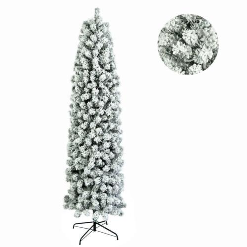 7.5Ft Artificial Pencil Christmas Tree Snow Flocked Branches Holiday Decoration