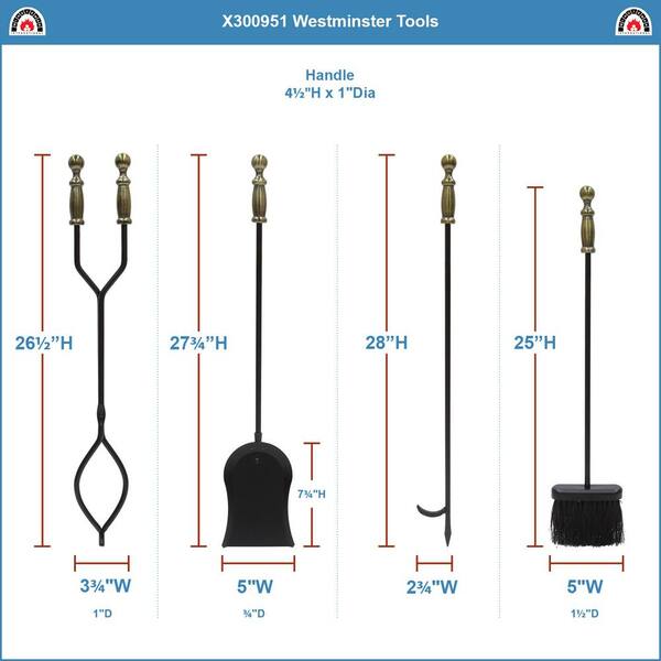 30 in. Tall 5-Piece Black and Antique Brass Westminster Fireplace Tool Set