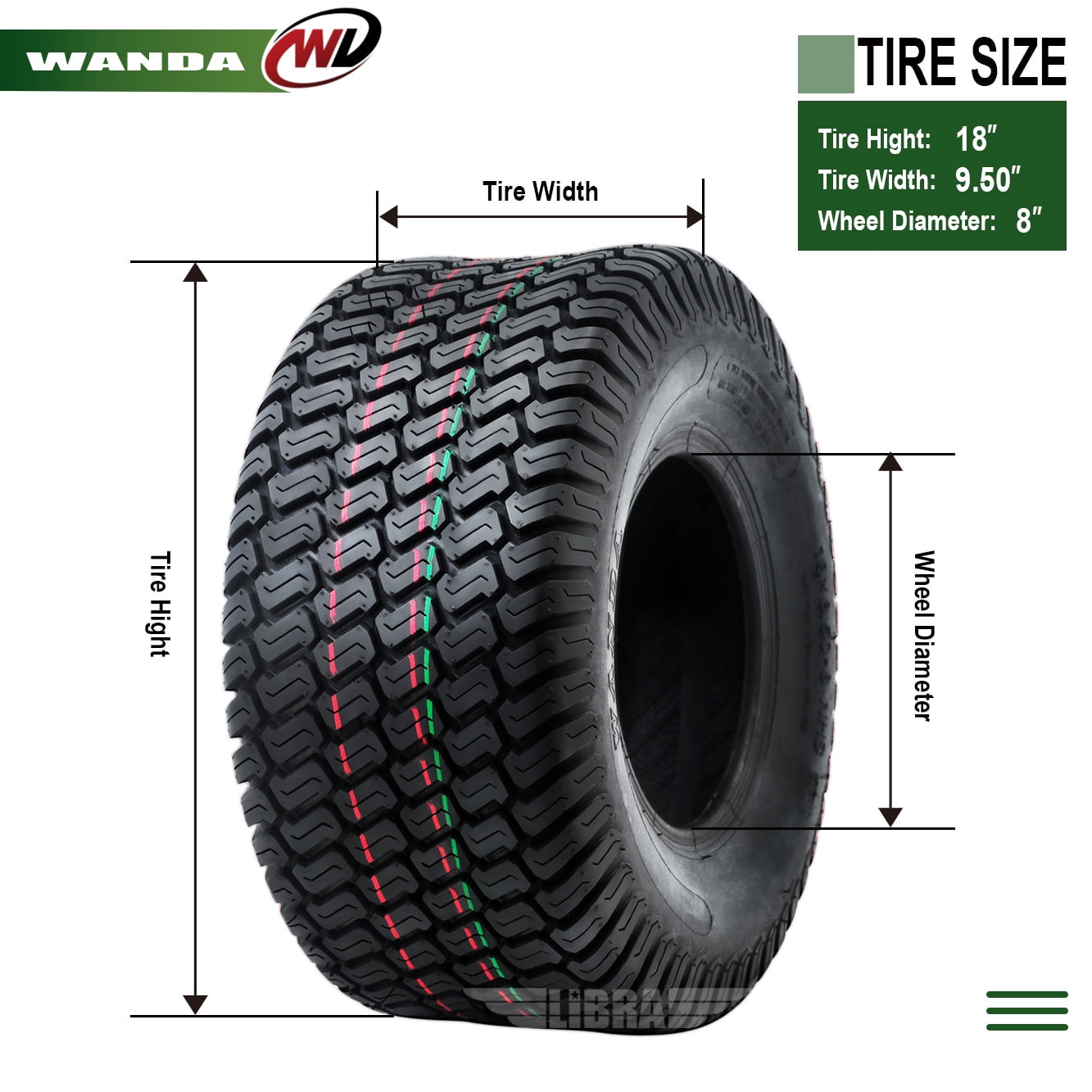 2 New WANDA 18x9.50-8 Lawn Mower Utility/ Golf Cart Turf Tires P332 -13032