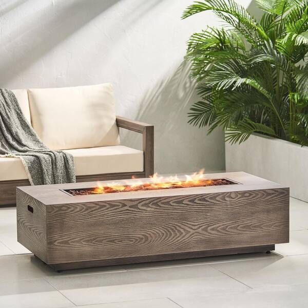 Mayfair Brown Wood Pattern Metal Rectangular Stone Fire Pit (No Tank Holder)