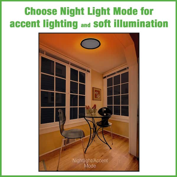 Low Profile 15 in. Round Crackle Lens Oil Rubbed Bronze LED Flush Mount with Night Light Feature