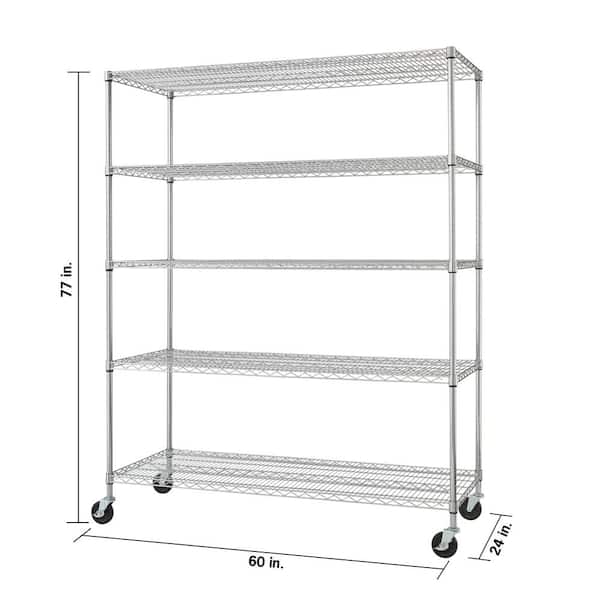 EcoStorage Chrome 5-Tier Rolling Heavy Duty Steel Wire Shelving Unit (60 in. W x 77 in. H x 24 in. D)