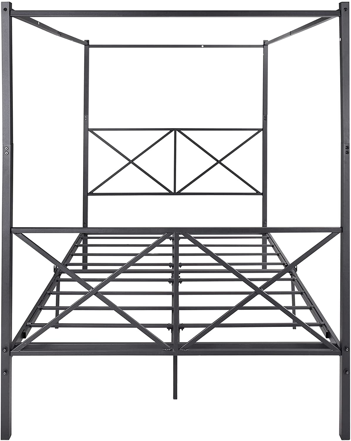Dasyfly Metal 4 Poster Canopy Bed with Crisscross Headboard and Footboard - Queen (Black)