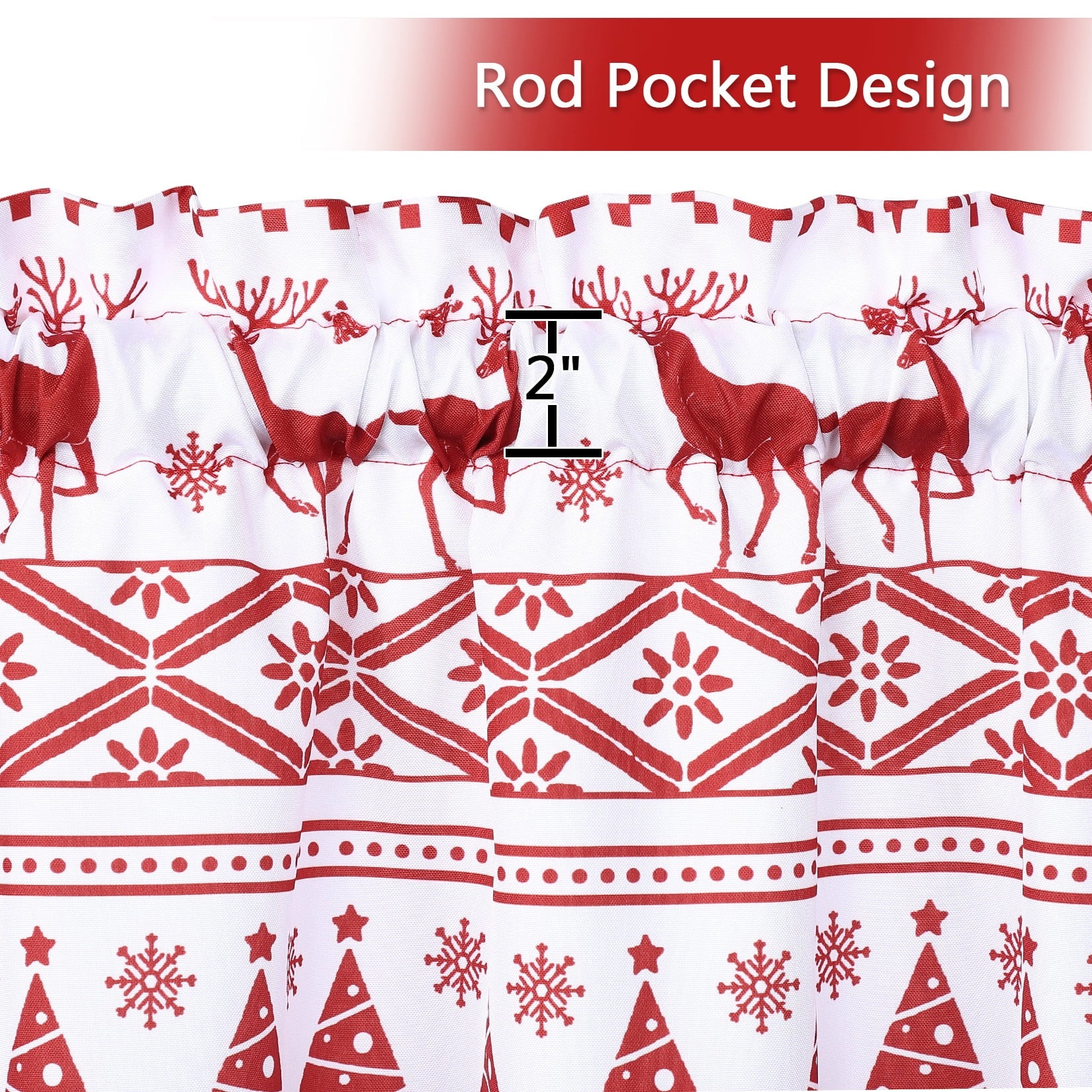 CAROMIO Christmas Kichen Curtains Boho Xmas elk Tree Pattern Rod Pocket Home Decor Half Window Cafe Curtains, 2 Panels, 26
