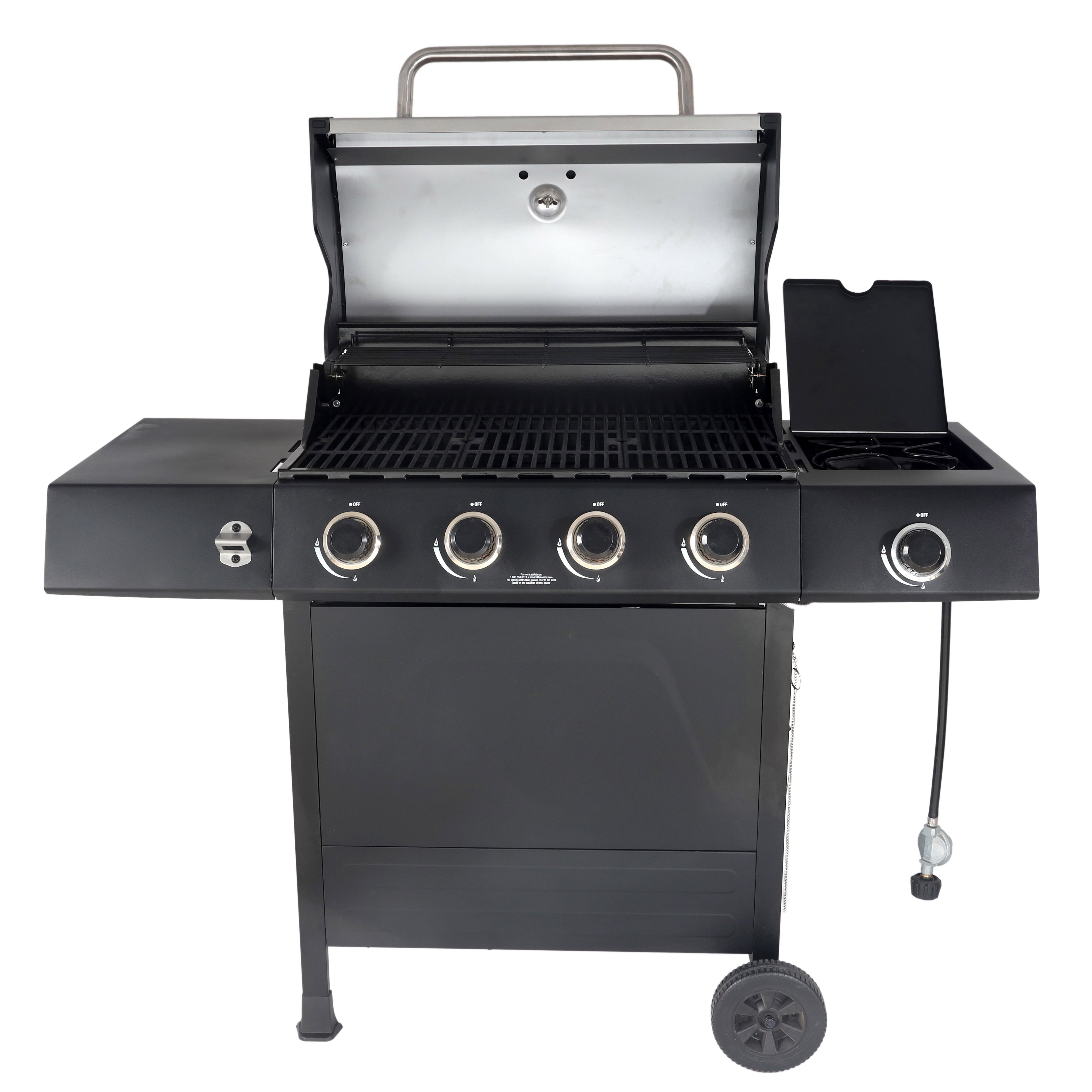 4-Burner Propane  Gas Grill with Side Burner, Stainless Steel & Black