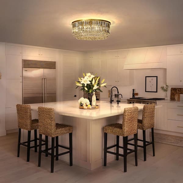 24 in. 5-Lights Modern Glam Soft Gold Round Flush Mount Ceiling light With Clear Crystal