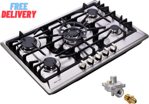 30 Inch Gas Cooktop, Built-In Stainless Steel 5 Burners Gas Stovetop LPG/NG Conv