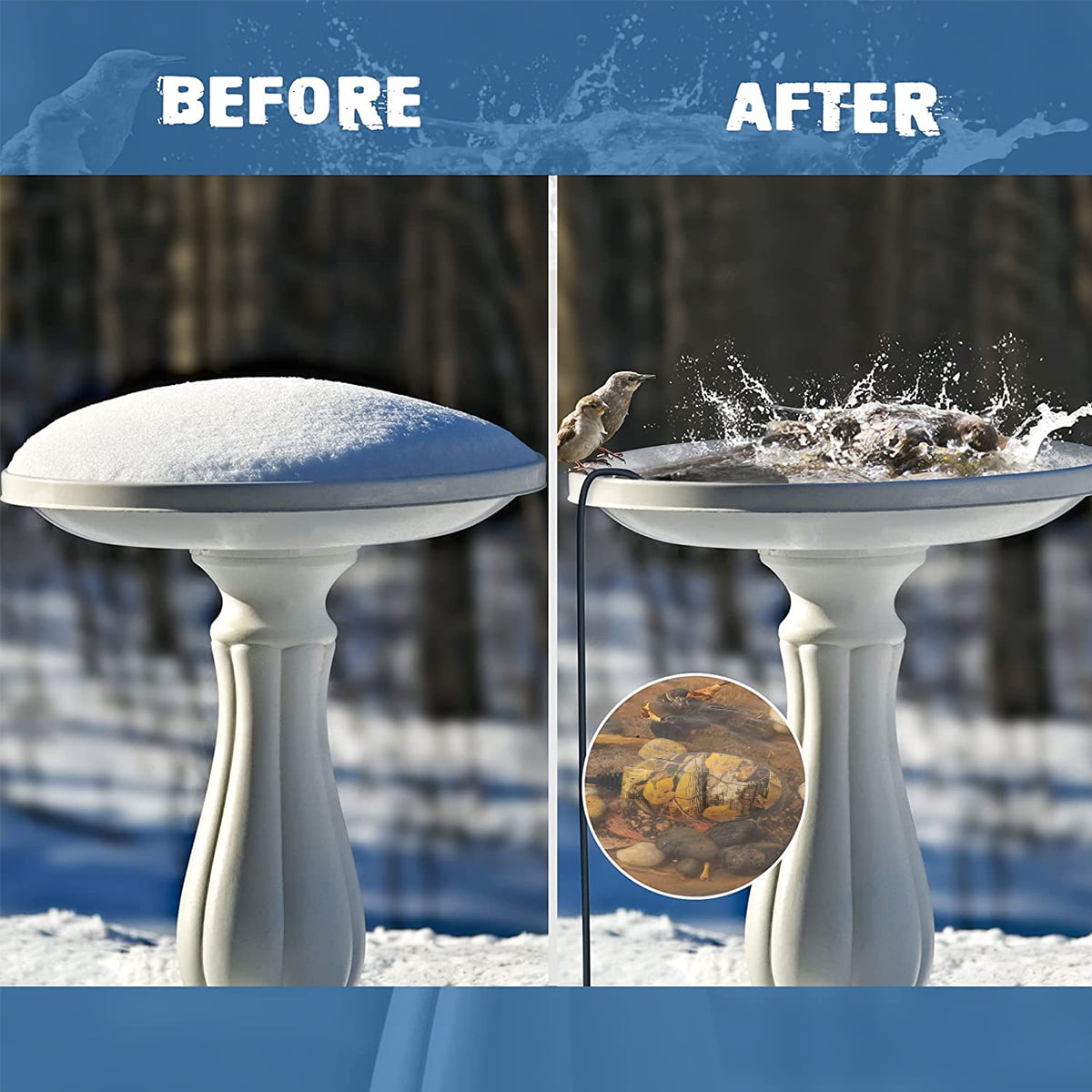 GORWARE Bird Bath Heater AC 120V 60W Automatic Birdbath Deicer with Auto Shut off Function Portable Pond Deicer Heavy Duty Winter Water Heater Deicer for Garden Yard Patio Outdoor