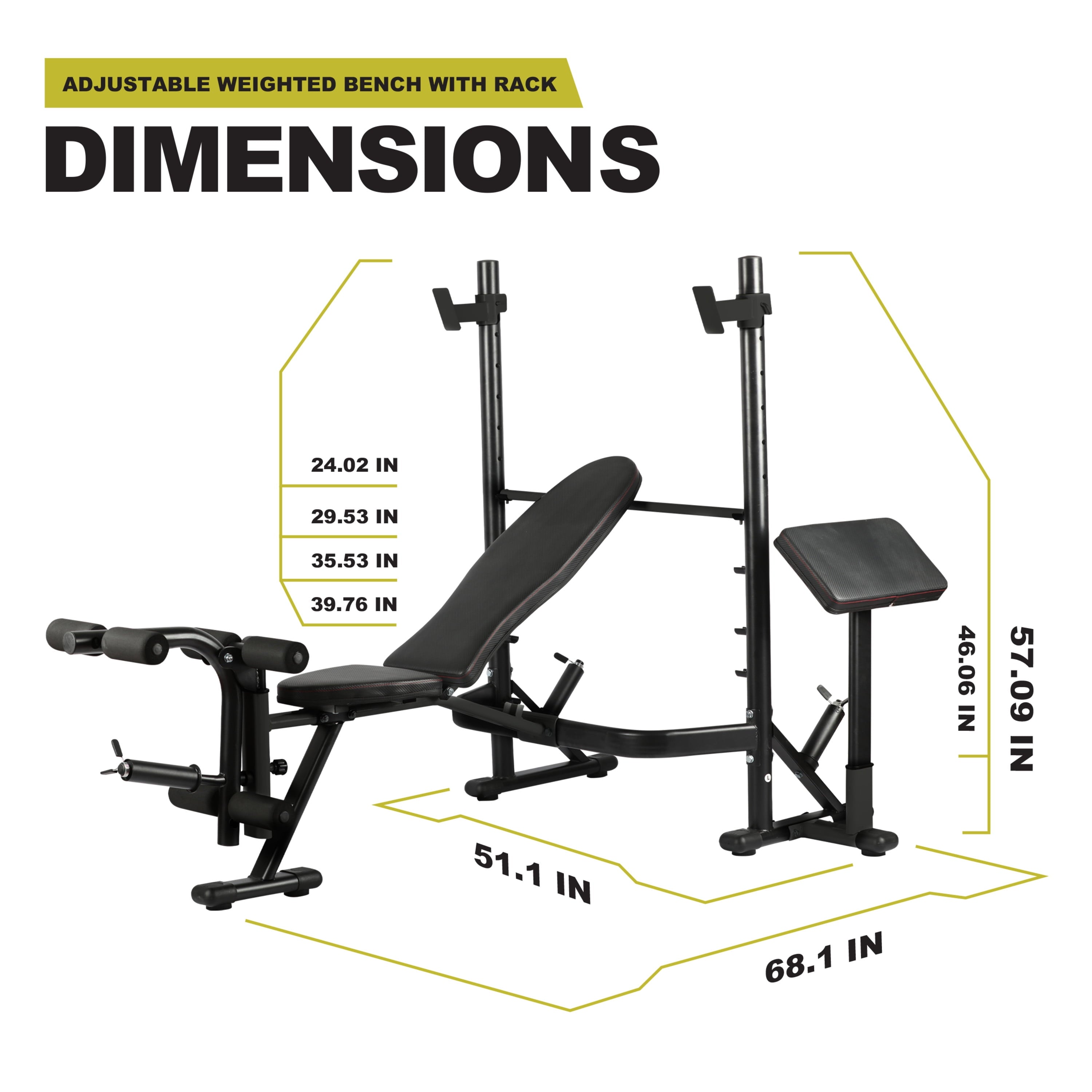 PRCTZ Adjustable Weight Bench with Olympic Squat Rack, Arm and Leg Developer with Preacher Pad, 620 lb. Weight Limit for Bench, 1000 lb. Weight Limit for Olympic Squat Rack