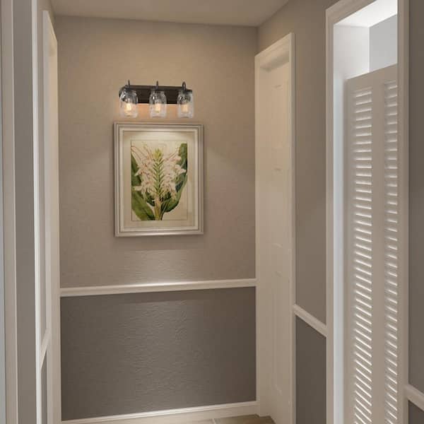 Modern Farmhouse 3-Light Oil-Rubbed Bronze Bathroom Vanity Light with Clear Mason Jar Glass Shade, Coastal Wall Sconce