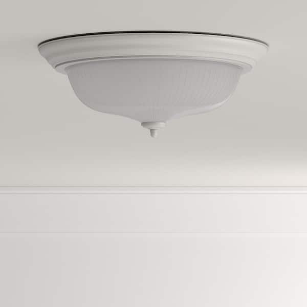 15 in. 3-Light White Dome Flush Mount with White Glass Shade