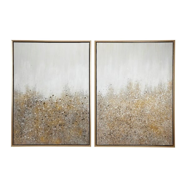 2- Panel Geode Glitter Flakes Framed Wall Art with Gold Frame 40 in. x 30 in.