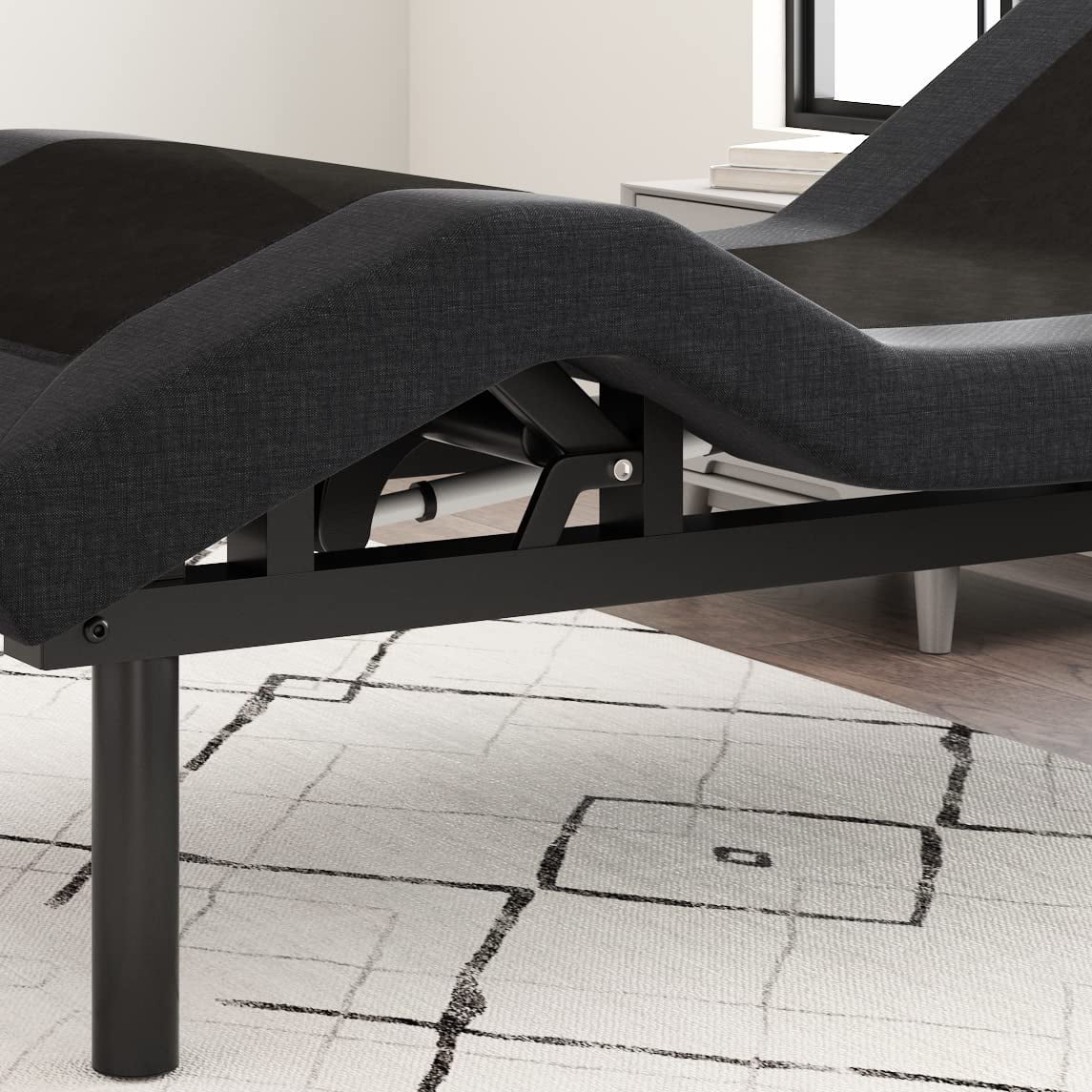 Allewie King Adjustable Bed Base Frame with New Generation Motor, Wireless Remote, Upholstered