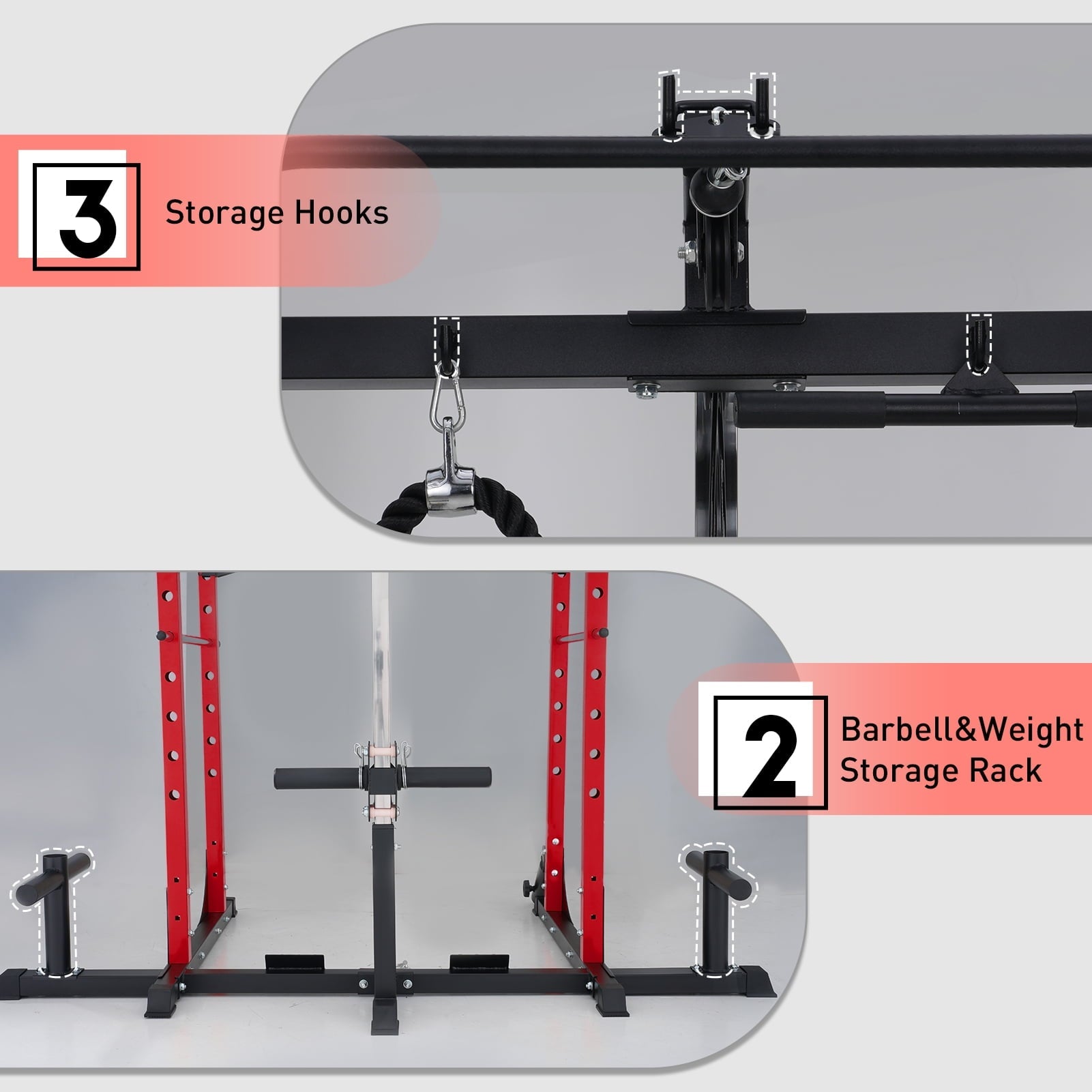 MJDB Power Cage with LAT Pulldown System,1200LBS Weight Capacity Power Rack Cage, Multi-Functional Squat Rack with 13-Level Adjustable Heights and J-Hooks, Dip Bars, Gym Equipment (Upgraded)