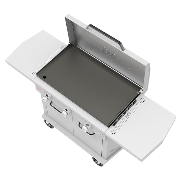 Series II 36 in. 3-Burner Digital Propane SmartTemp Flat Top Grill / Griddle in Chalk Finish with Enclosed Cart and Hood