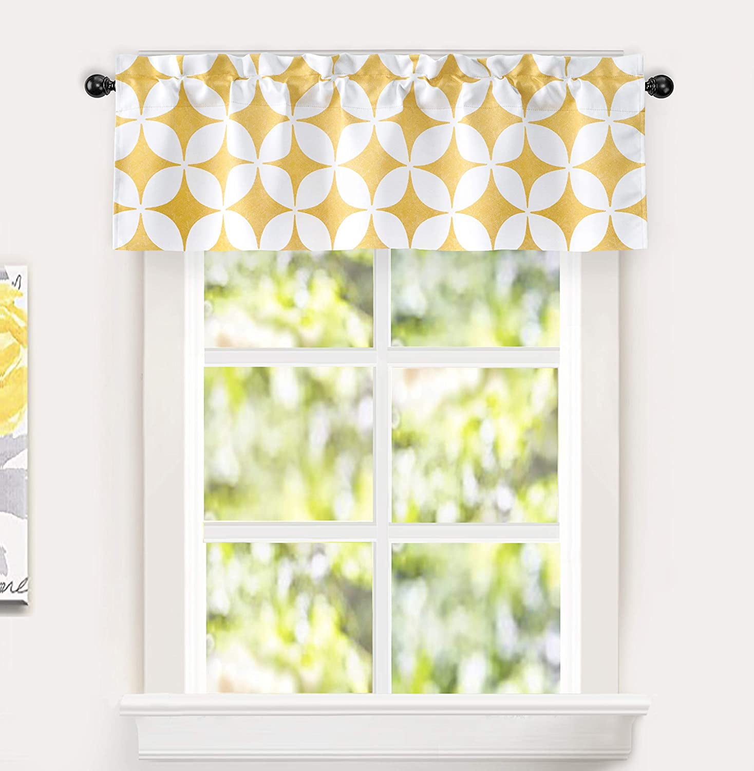 DriftAway Amelia Retro Geo Pattern Round Circle Star Print Thermal Room Polyester Rod Pocket Blackout Valance