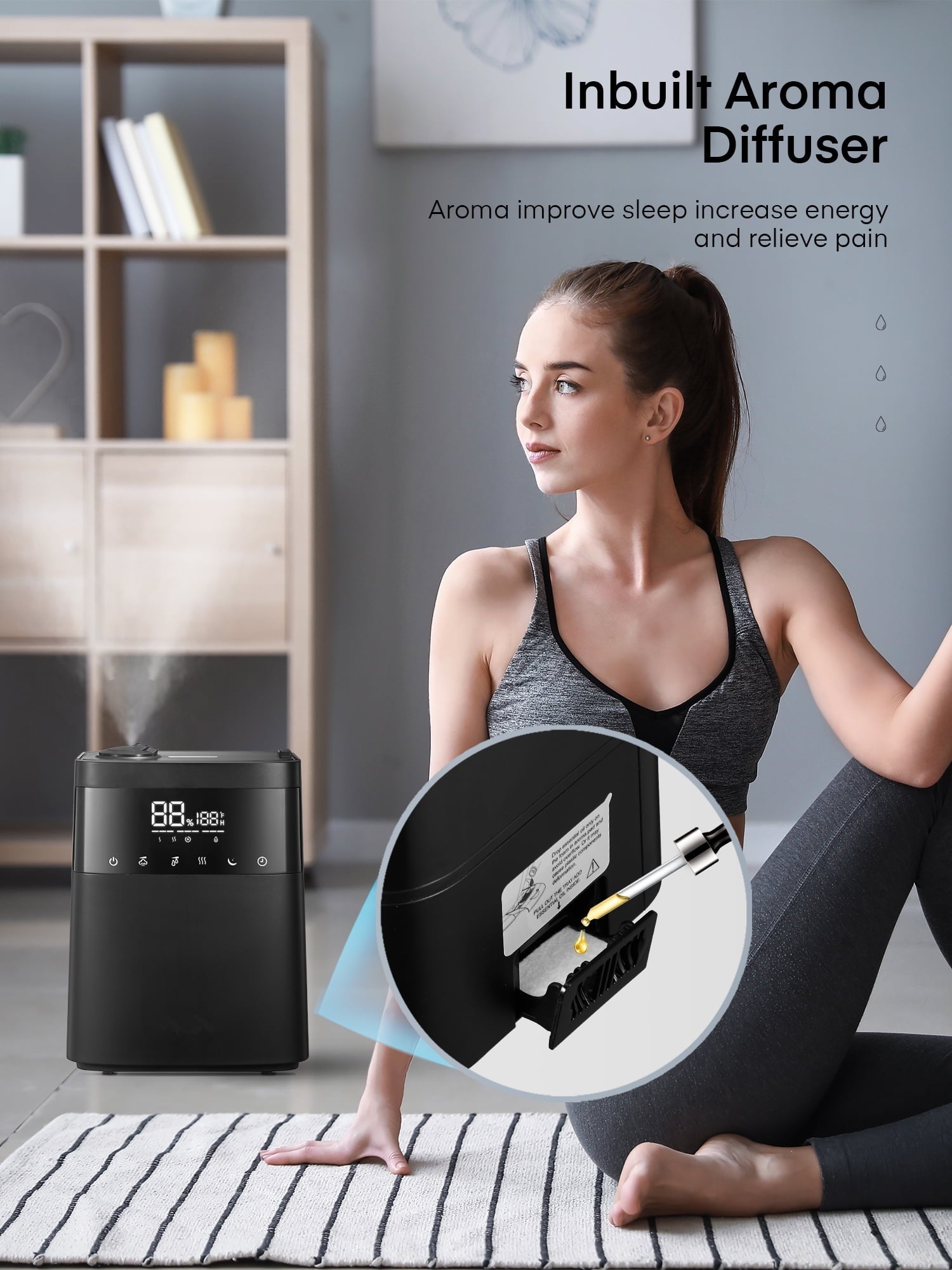 iTvanila Humidifiers, 5.5L Warm and Cool Mist Humidifier for Bedroom with Customized Humidity, Essential Tray, Sleep Mode, and 12H Timer, for Living Room, Office and Baby Room (Black)