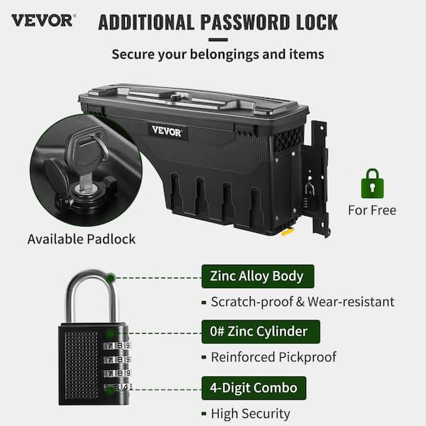 28 in. Black ABS Truck Bed Storage Box 6.6 Gal. Passenger Side Truck Tool Box with Password Padlock for Super Duty 17-23